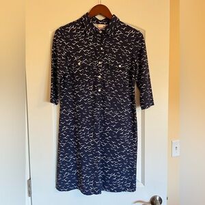 Navy Blue Bird Print Dress